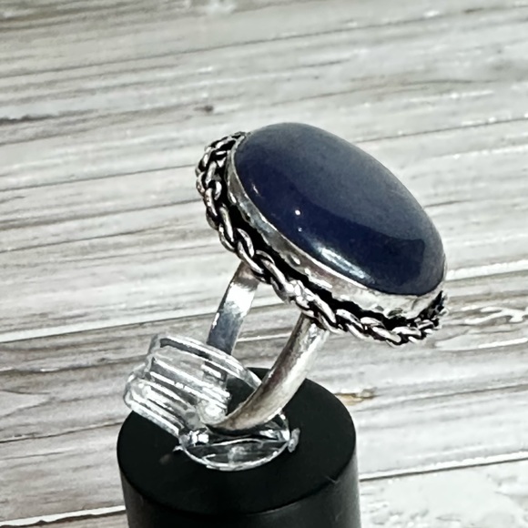 💕 Lapis gemstone ring stamped 925 silver plated size 8 - Picture 3 of 4